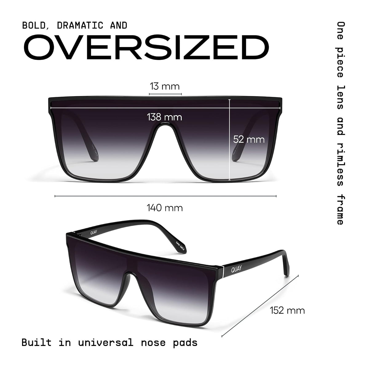 Quay - anteojos de sol para hombres y mujeres, lentes polarizadas Nightfall Remixed con protección UV, lentes de sol de gran tamaño
