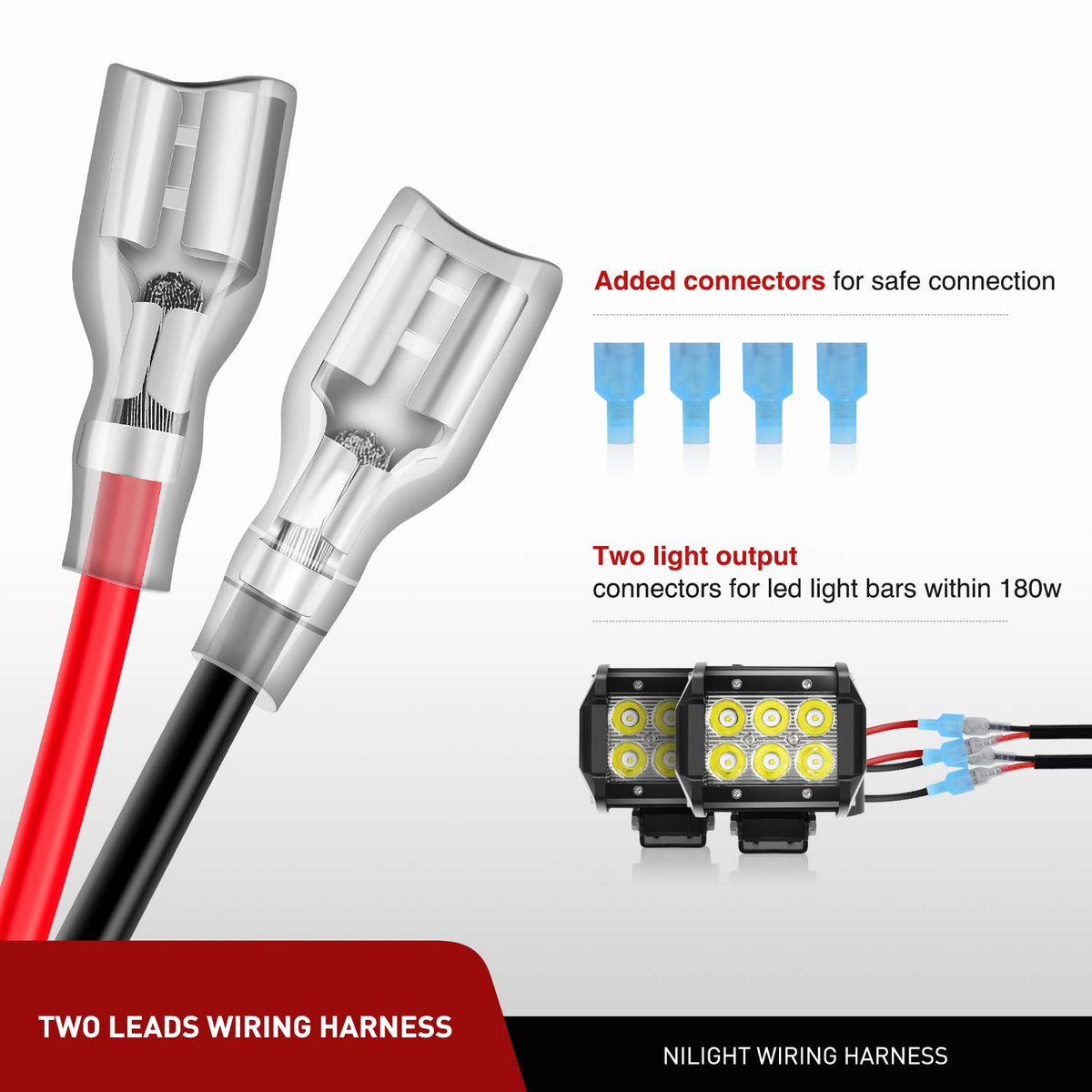 Nilight 10045W Kit de Arnés de Cableado LED 16 AWG con Interruptor de Manubrio 12 V para Motocicleta y ATV