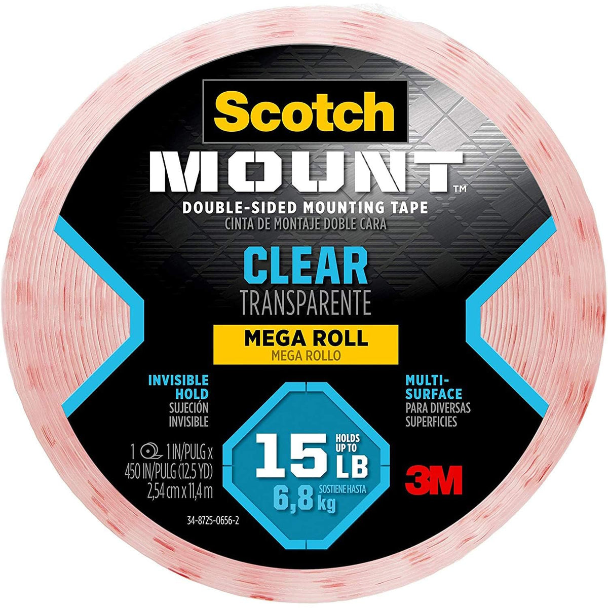 Scotch-Mount - Cinta de montaje transparente de doble cara, 410H-Largo DC, 1 pulgada. x 450 pulgadas.