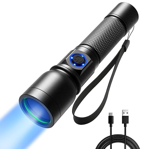 Consciot - Linterna UV con luz negra, recargable con USB-C, 365 nm, luz ultravioleta LED, lámpara de madera portátil para detección de orina de mascotas, manchas secas, chinches de cama, resina de