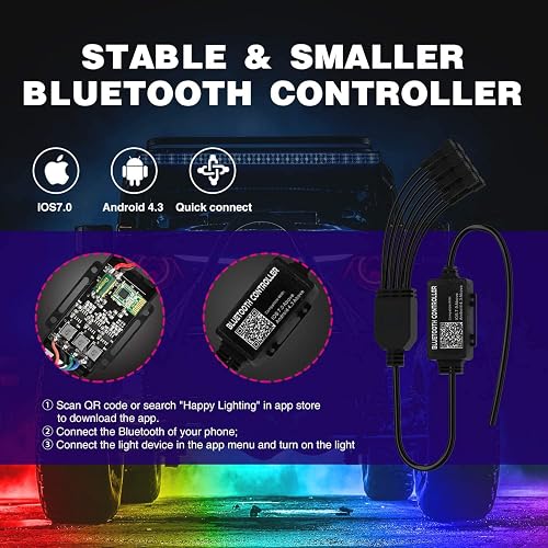 Nilight Kit de 8 Luces LED RGB Rock RL07H, Multicolor, Bluetooth, Modo Música, IP68, para ATV/UTV