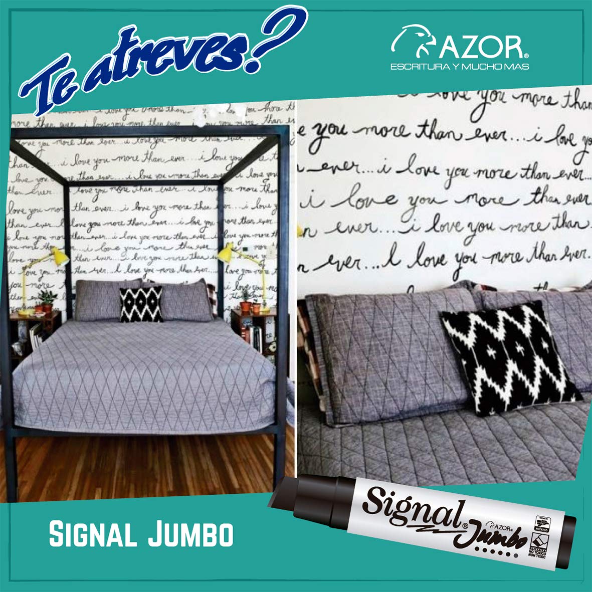 AZOR - Marcadores Permanentes, Plumones Indelebles, Color Negro, 4 Piezas, Signal Jumbo, Punta Extragrande 16mm, Secado Rapido y Resistente Al Agua, 301.43000NE