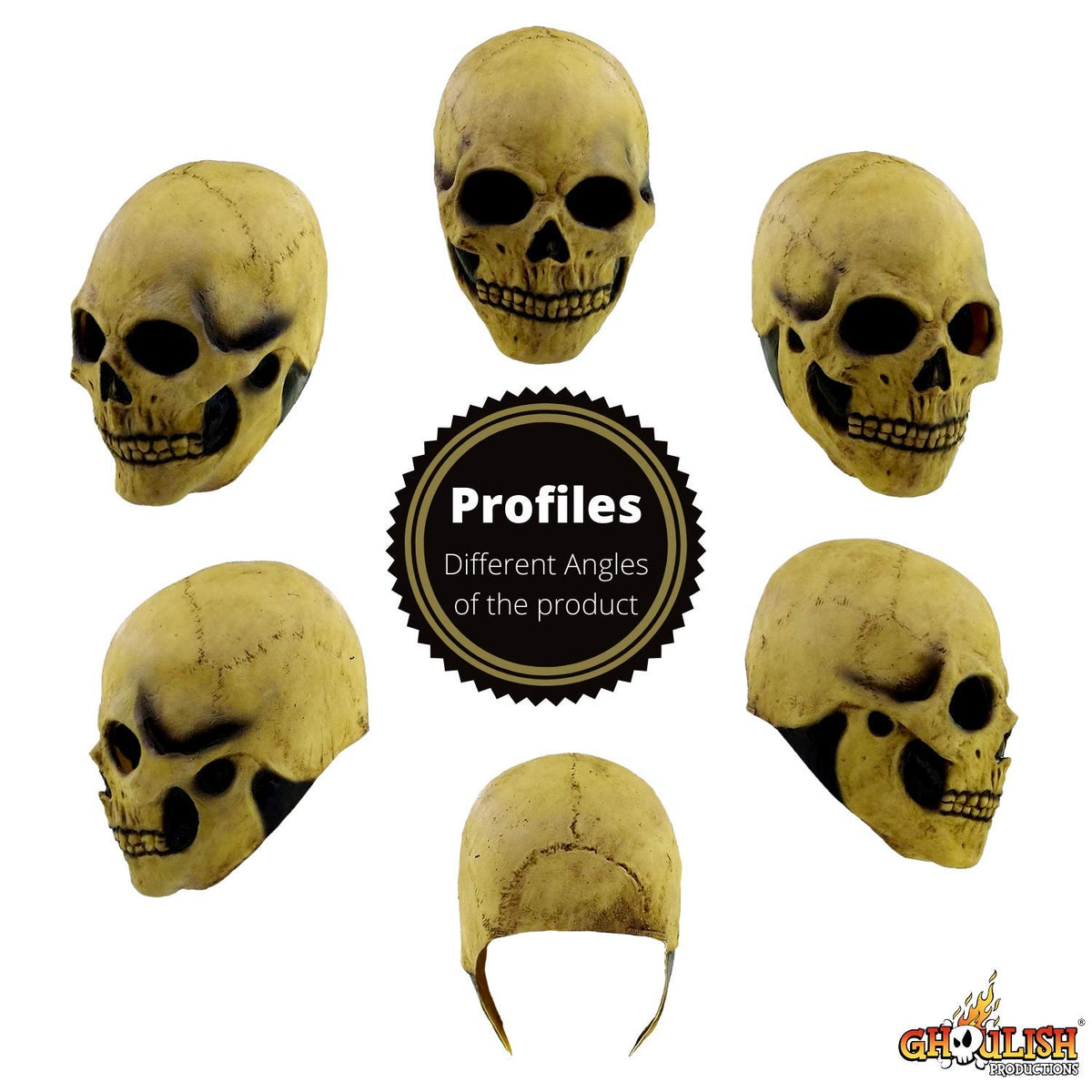Ghoulish Productions Bone Skull, Máscara de Craneo de Esqueleto de Calaca, Máscaras de Calaveras de la Muerte Ideal para Disfraz de Halloween y Día de Muertos