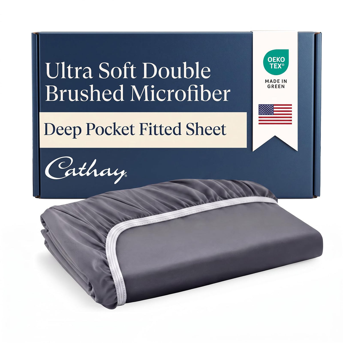 Cathay Home Fashions Sábana Bajera de Poliéster Sedoso - Doble - Gris