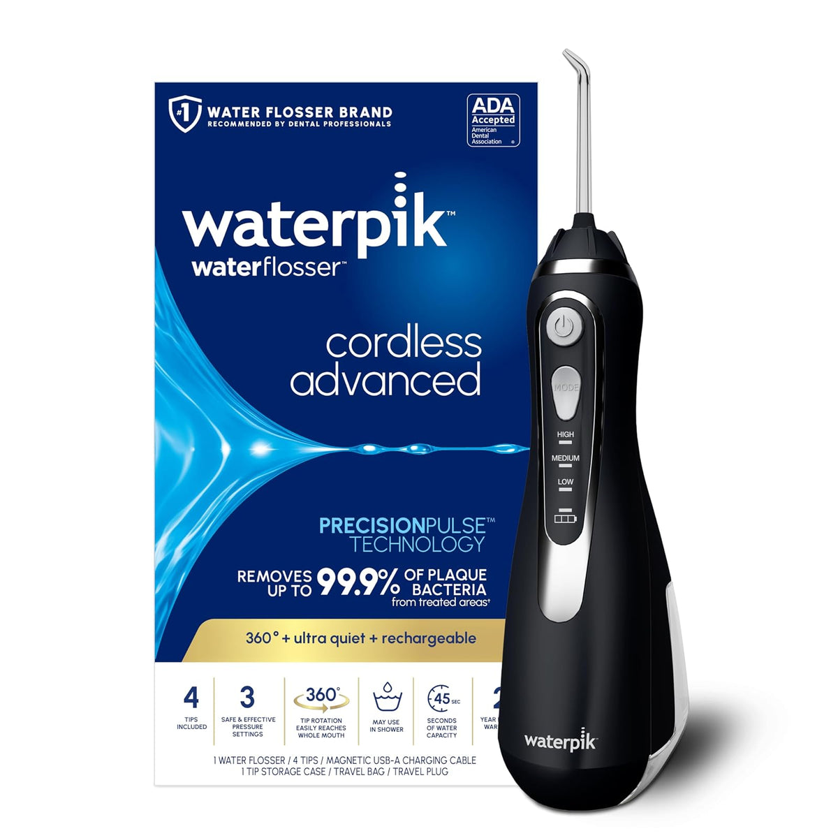 Waterpik Hilo Dental Inalámbrico Avanzado Recargable - Negro