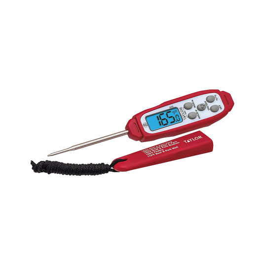 Taylor - Termómetro digital impermeable con luz de fondo azul brillante para cocina, carne, comida, parrilla, barbacoa cocina, rojo, estándar (806GW)