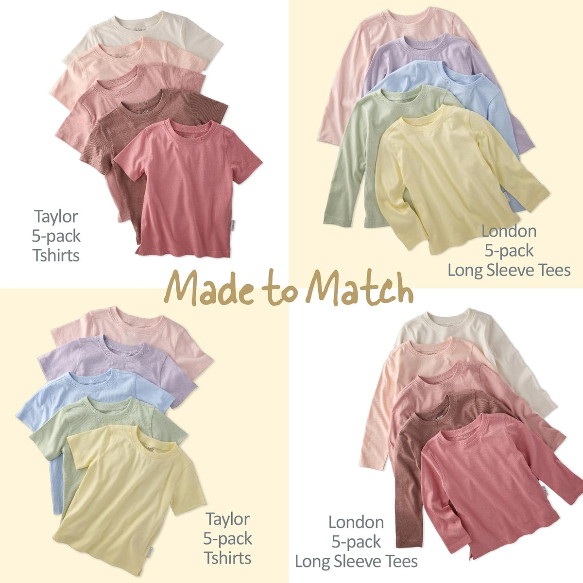 Butterblu - Playera Unisex de Manga Larga para bebé, 100% algodón orgánico, Paquete de 5 Camisetas para bebés y niñas pequeñas