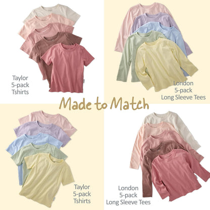 Butterblu - Playera Unisex de Manga Larga para bebé, 100% algodón orgánico, Paquete de 5 Camisetas para bebés y niñas pequeñas