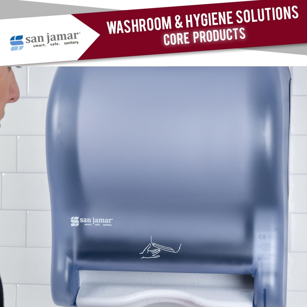 San Jamar - Dispensador de toallas de papel clásico Smart Essense - Dispensador electrónico de toallas para baño, cocinas y restaurantes, plástico, 9.75 x 14.50 x 12.50 pulgadas, azul