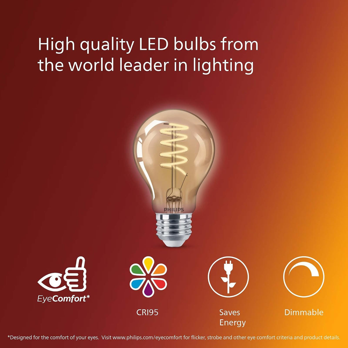 Philips LED Foco Filamento LED Espiral - 6.5W A19 estilo Vintage color Ambar