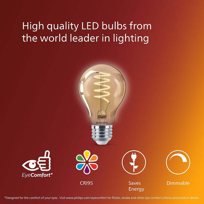 Philips LED Foco Filamento LED Espiral - 6.5W A19 estilo Vintage color Ambar