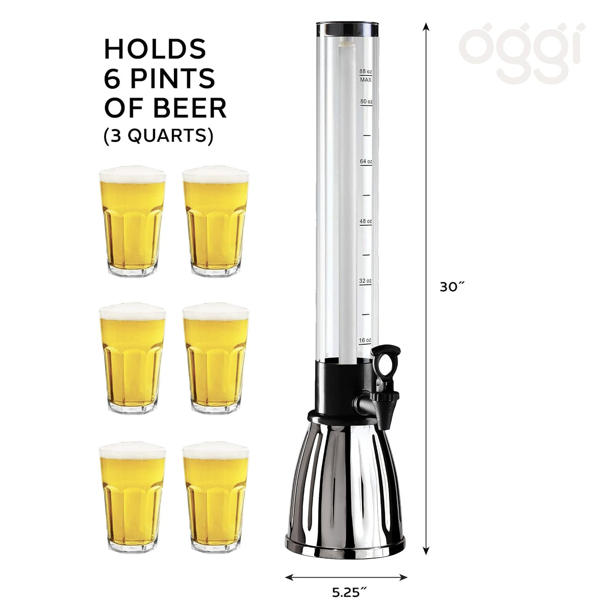 Oggi Dispensador de torre de cerveza con espiga EZ-Pour de 2.75 cuartos de galón, negro
