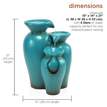Alpine Corporation 21" Tall Turquoise Fountain Pot Decoration