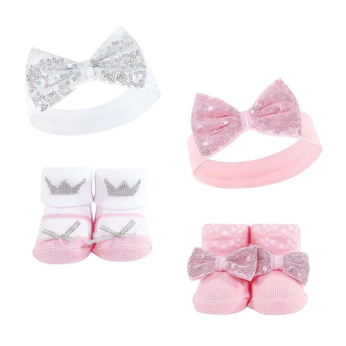 Hudson Baby Juego de diadema y calcetines para niña, princesa, 4 piezas, 0-9 meses, Princesa 4 piezas, 0-9 Meses