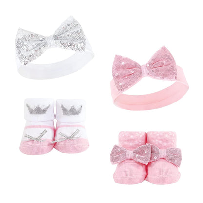 Hudson Baby Juego de diadema y calcetines para niña, princesa, 4 piezas, 0-9 meses, Princesa 4 piezas, 0-9 Meses