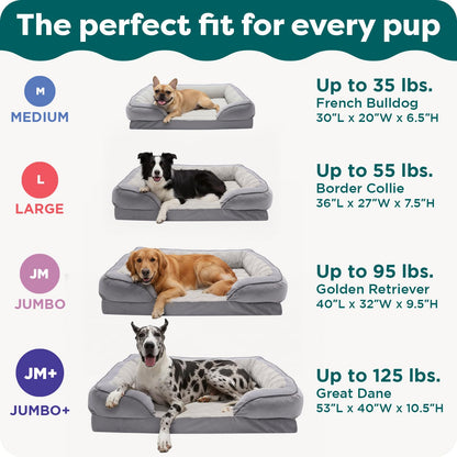 Furhaven Large Memory Foam Dog Bed Perfect Comfort Plush & Velvet Waves Sofa-Style w/Removable Washable Cover - , Large