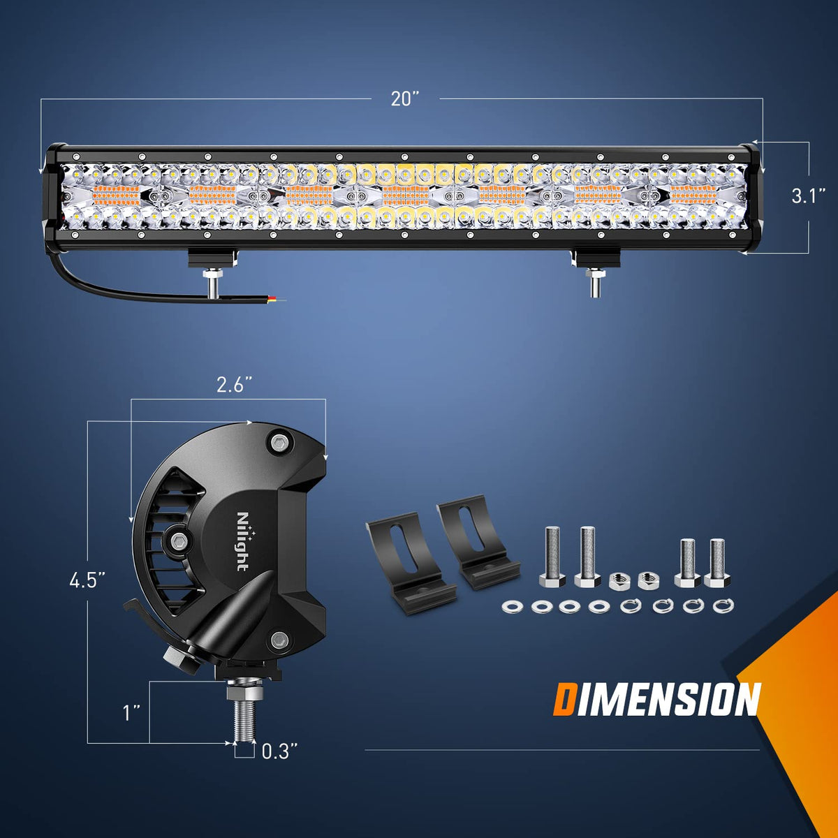 Nilight Barra de Luz LED 20 Pulgadas 420W Spot Flood Ámbar Blanco Estroboscópico 6 Modos Off-Road Truck ATV SUV