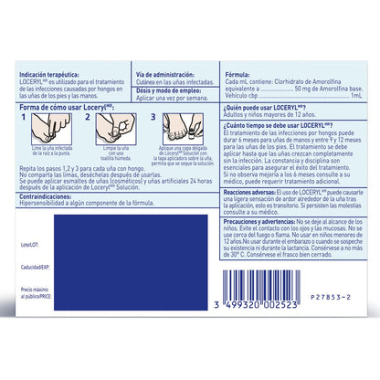 Loceryl Amorolfina 5% Solución Antihongos Para Uñas Pies y Manos Kit 2.5 ml | Con amorolfina 5%; ayuda a tratar hongos en uñas de pies y manos, acción semanal hasta 7 días e incluye limas y toallitas.