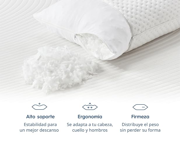 Luuna Almohada Ajustable Firme con Espuma de Memoria, Estándar 64 x 46 cm, Relleno 100% Memory Foam Triturado, Funda Lavable, Suavidad y Frescura Garantizada para tu Descanso, Hecho en México