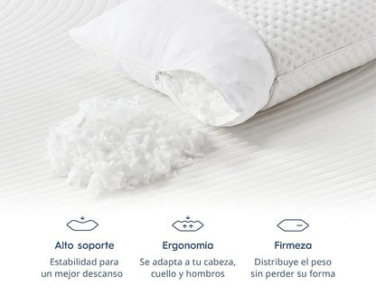 Luuna Almohada Ajustable Firme con Espuma de Memoria, Estándar 64 x 46 cm, Relleno 100% Memory Foam Triturado, Funda Lavable, Suavidad y Frescura Garantizada para tu Descanso, Hecho en México