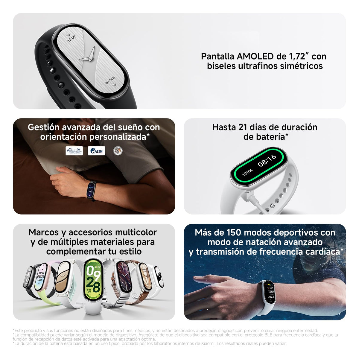 XIAOMI Band 10 Smartwatch Negro - Batería de hasta 21d, Pantalla AMOLED de 1.72", Compatible con Android y iOS, Gestión de Sueño Optimizado y HR, Asistente Personal de Salud, Resistencia al agua 5 ATM
