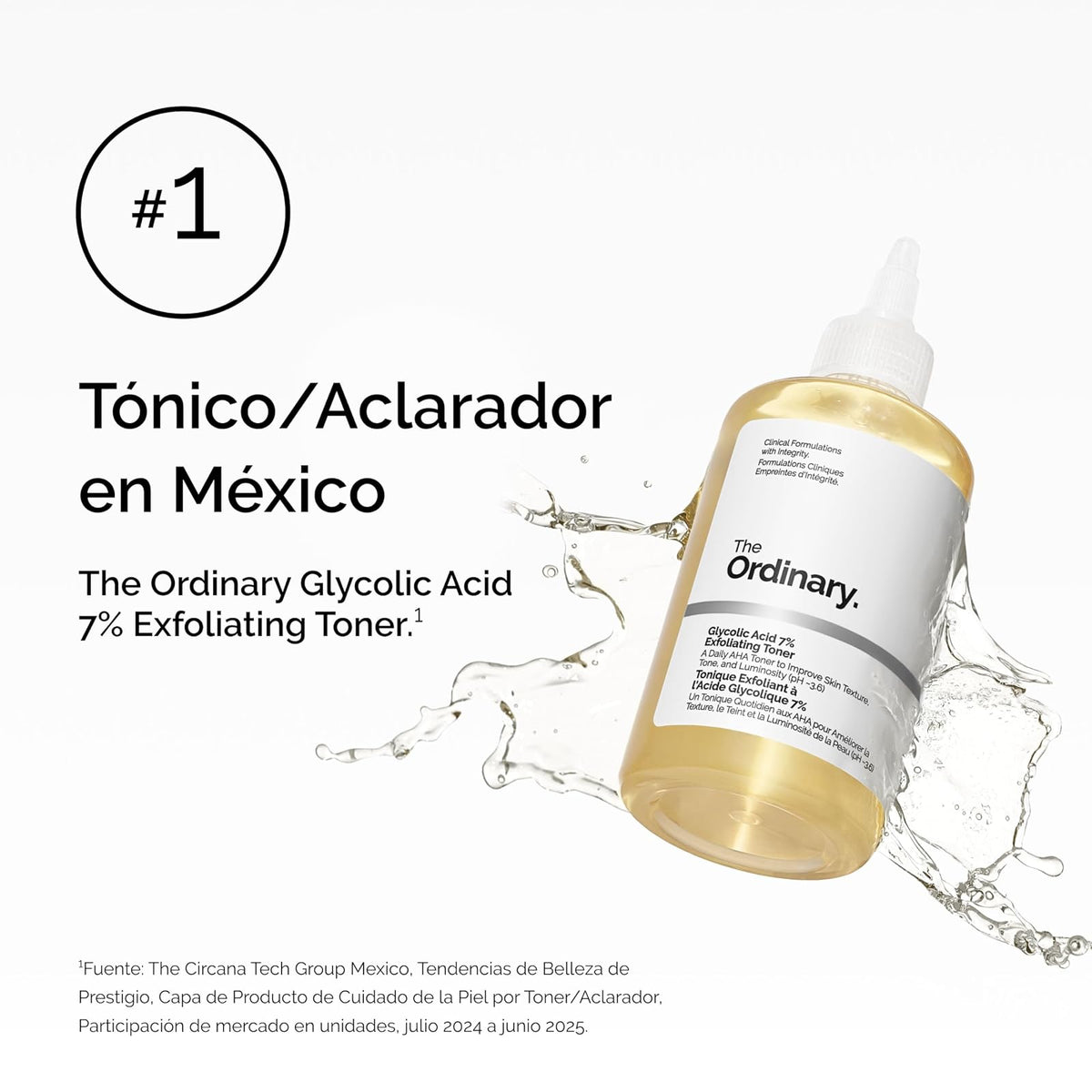 The Ordinary Glycolic Acid 7% Exfoliating Toner, Exfoliante con Ácido Glicólico al 7% — Tónico de uso diario para una piel más radiante y con textura más suave
