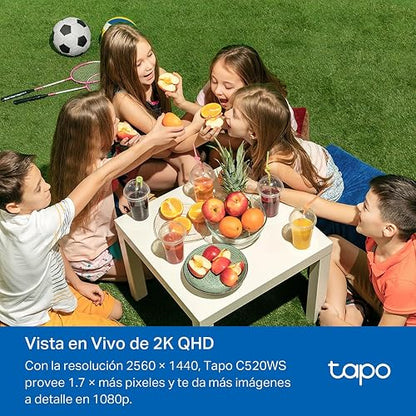 TP-Link Tapo C520WS Cámara de Seguridad WiFi Exterior - Resolución 2K - Cobertura 360° - Visión Nocturna a Color - Detección de Movimiento - Alarma de Luz y Sonido - 512GB - App Tapo - Protección IP66