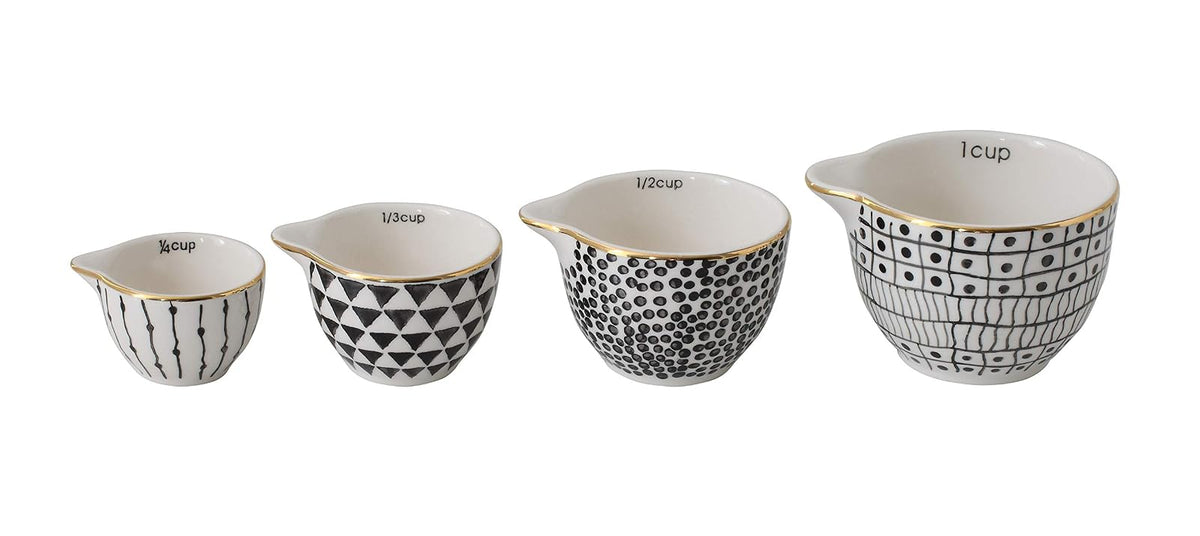 Creative Co-Op - Vasos medidores de gres Blanco y Negro con galvanoplastia Dorada (Juego de 4 tamaños)