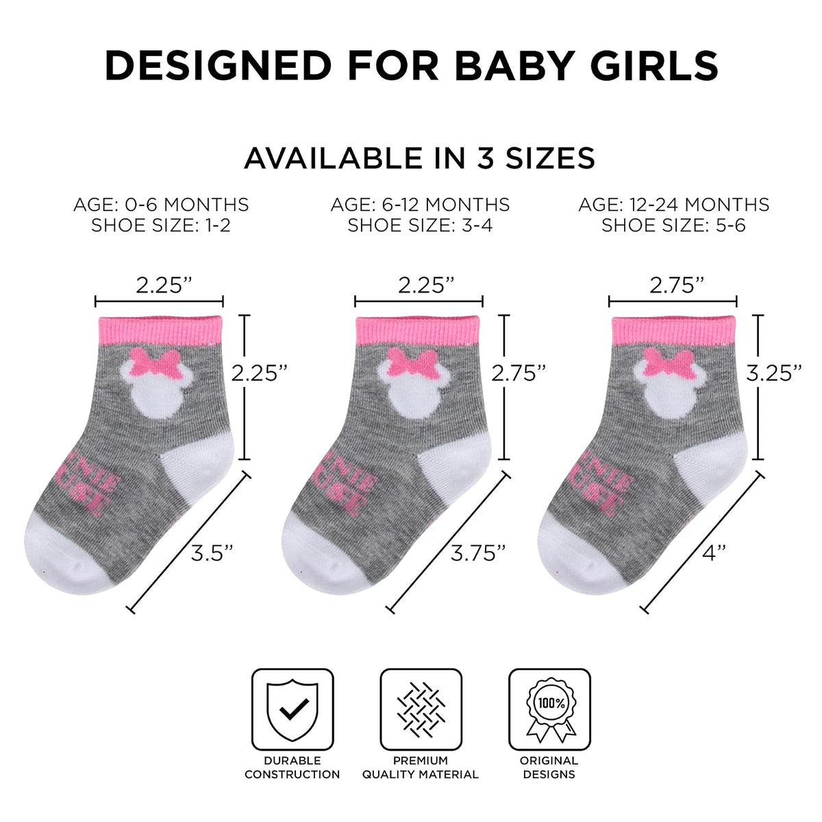 ABG Accessories Baby Girls & Boys Minnie Mouse, Mickey Mouse, Baby Shark, Justice League 10-pack Infant Sock 0-24 Months Calcetines para bebé bebés niñas