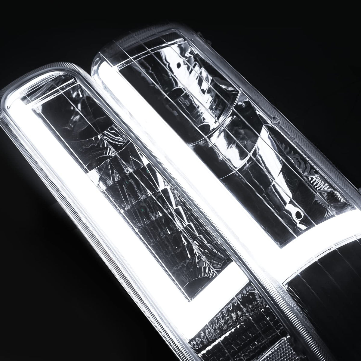 M-Auto Juego de 4 Faros Delanteros con Tira LED DRL Compatible con 99 00 01 02 Chevy Silverado 1500HD 2500HD 3500HD, 00-06 Suburban 1500 2500 Tahoe