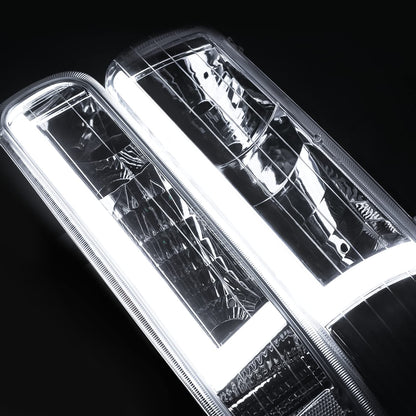 M-Auto Juego de 4 Faros Delanteros con Tira LED DRL Compatible con 99 00 01 02 Chevy Silverado 1500HD 2500HD 3500HD, 00-06 Suburban 1500 2500 Tahoe