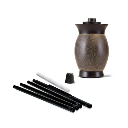 TIKI - Antorcha de Resina para tarros, diseño 4 en 1, 64 Pulgadas, Resistente a la Intemperie para Patio, jardín y césped, Color de Piedra, Incluye Mecha y Descanso de Larga duración, decoración de