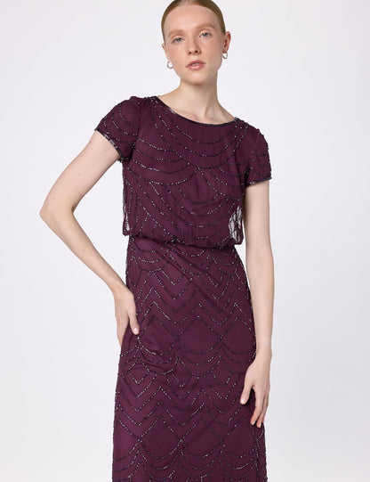 Adrianna Papell Vestido de Manga Corta con Cuentas Vestido para Mujer