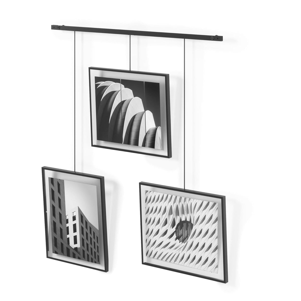 Umbra Exhibit Set de Portarretratos Colgantes para Pared - Negro - Grande de 3 aberturas