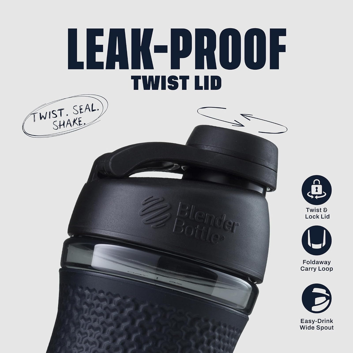 BlenderBottle - Blender Bottle - Botella agitadora SportMixer con tapa giratoria Tritan Grip, 20 onzas, negra