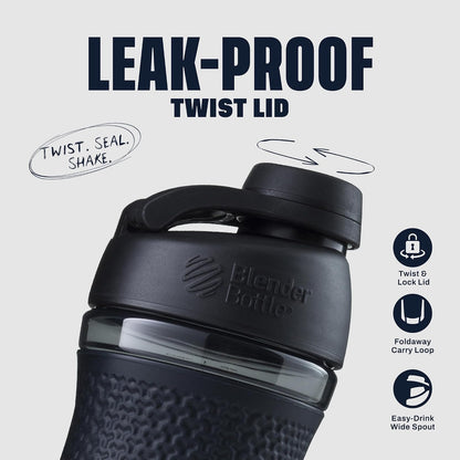 BlenderBottle - Blender Bottle - Botella agitadora SportMixer con tapa giratoria Tritan Grip, 20 onzas, negra