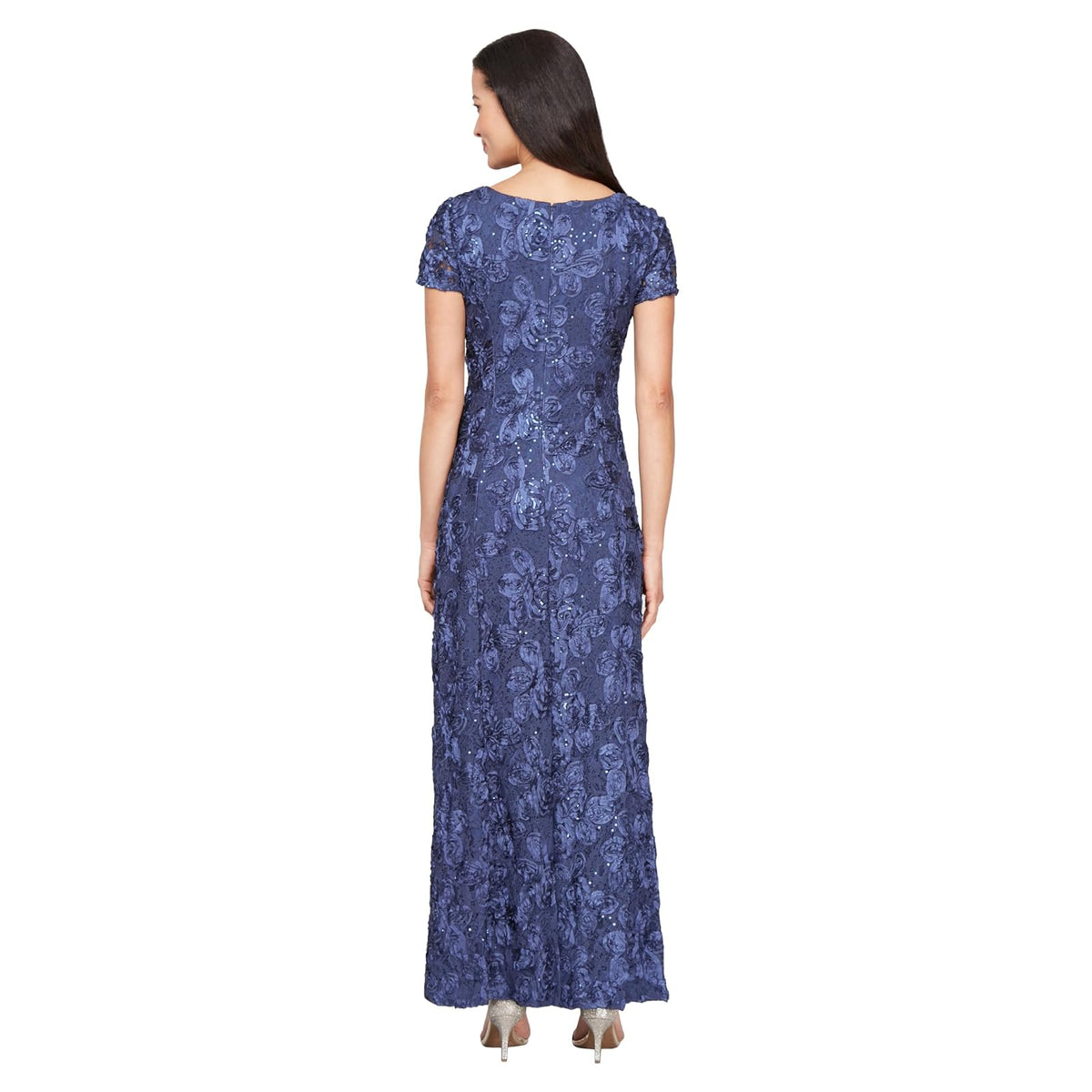 Vestido de Malla con Purpurina y Hombros Descubiertos con Falda drapeada y Cuello de Capucha