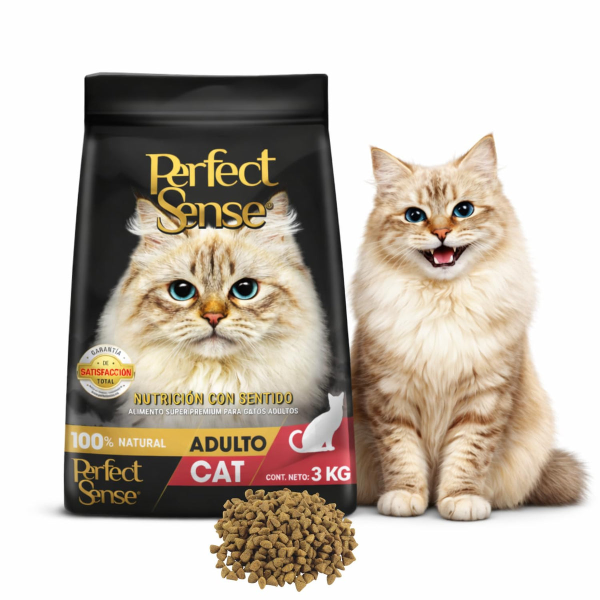 Perfect Sense Alimento Premium para Gato 3 kg - 100% Natural con Taurina, Omega 3, Prebióticos y Fibras Naturales para Pelaje Saludable y Control de Bolas de Pelo