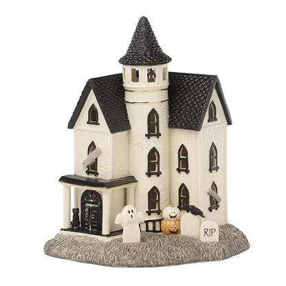 Lenox Figura clásico de Halloween Light-Up Manor | Casa embrujada de porcelana, 21 cm de altura, requiere 3 pilas AAA, no incluidas