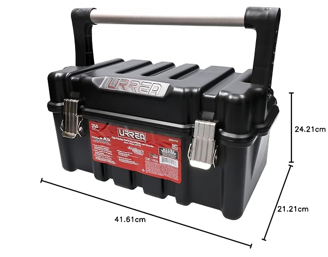 Urrea CPU17A Caja portaherramientas plástica con broches metálicos y charola 17" x 9" x 8"