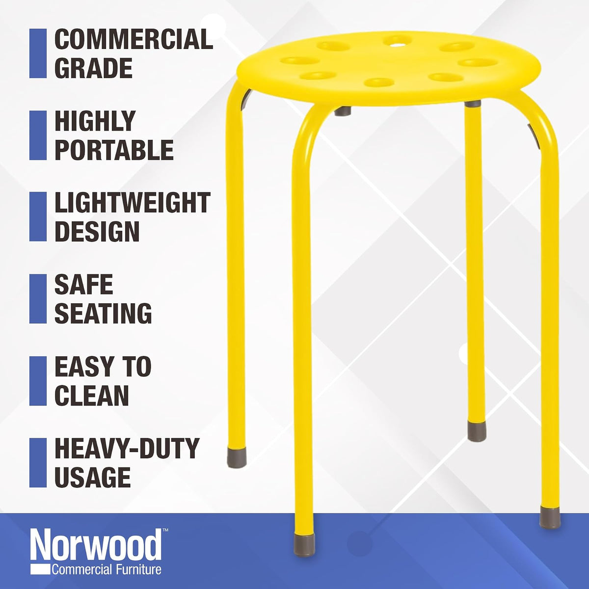 Norwood Commercial Furniture NOR-1101AC-SO Plastic Stack Stools, 17.75" Height, 11.75" Width, 11.75" Length, Assorted Colors (Pack of 5)