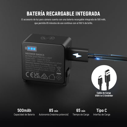 NEEWER BáSICO M20 Luz LED Magnética para Cámara Compatible con dji OSMO Action 3 4 5 Pro Cage AC009 Pro Pocket 3 Accesorios Adaptador Expansión, Mini Luz Relleno Plástico 5600K CRI95+