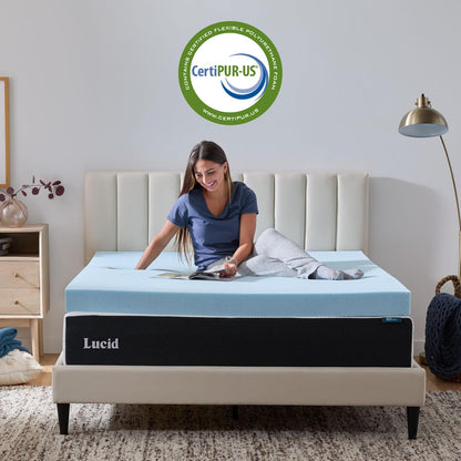 Lucid - Colchoneta de Memory Foam con Gel Refrescante - Sobrecolchón Ventilado de 10 cm - Topper Suave y Acolchado para Colchón - Alivia Puntos de Presión - Individual Extra Largo
