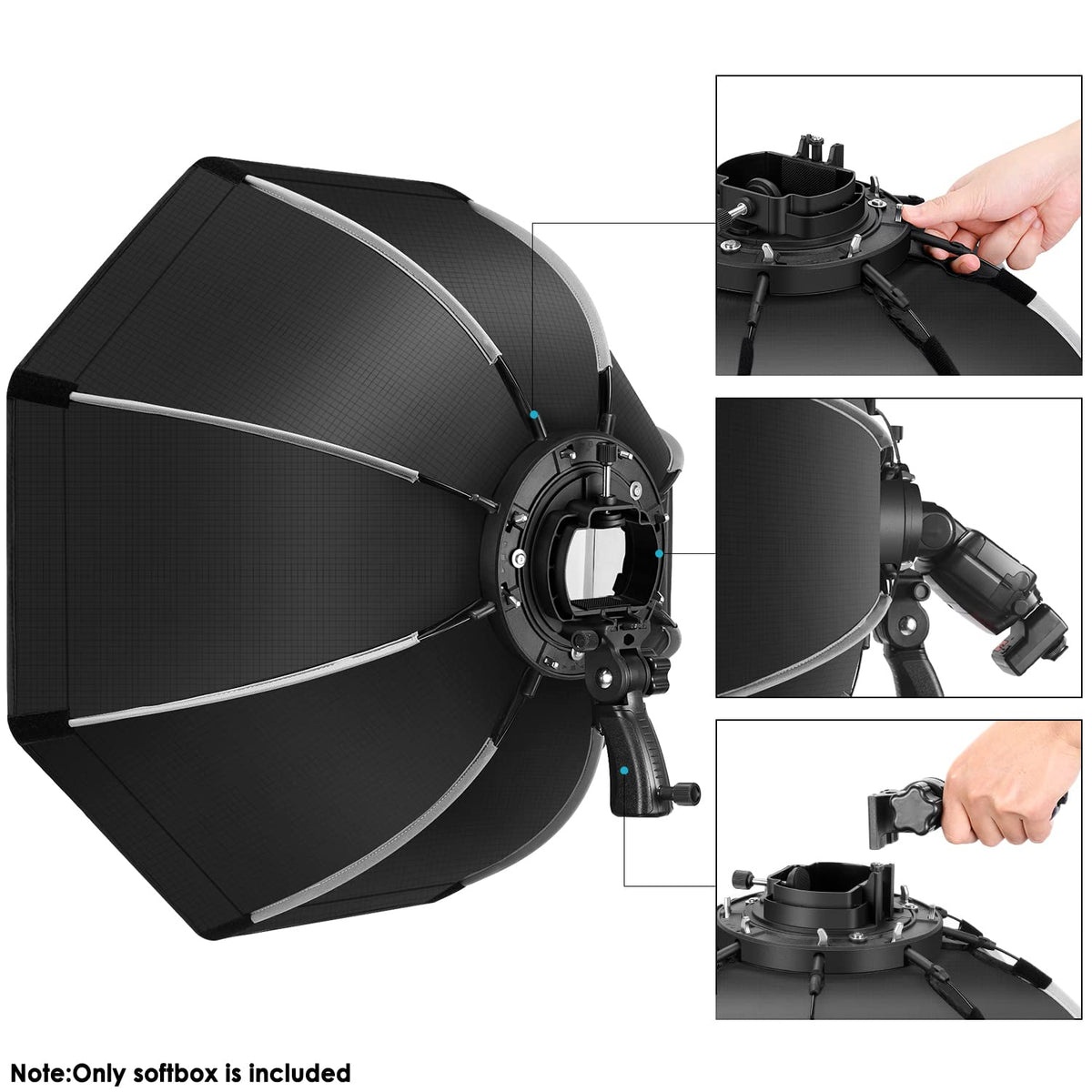 NEEWER Softbox Octogonal de 26''/65 cm de Liberación Rápida,con Soporte Tipo S,Bolsa de Transporte Compatible TT560 NW880 NW600 NW620 NW700 NW-670 750II y Q3 AD200Pro Flash Strobes-SF-RP26