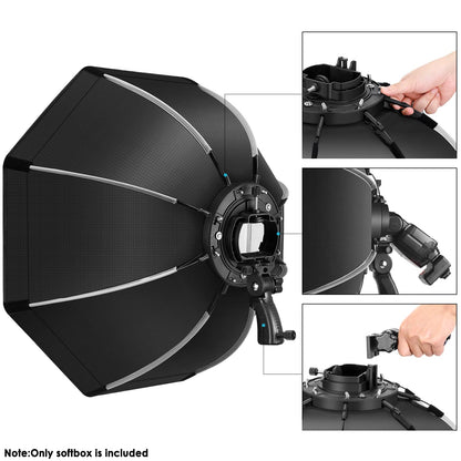 NEEWER Softbox Octogonal de 26''/65 cm de Liberación Rápida,con Soporte Tipo S,Bolsa de Transporte Compatible TT560 NW880 NW600 NW620 NW700 NW-670 750II y Q3 AD200Pro Flash Strobes-SF-RP26