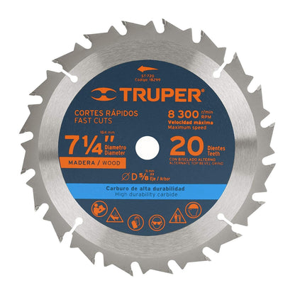 Truper Disco para Sierra Circular, Madera 7-1/4" - 20 dpp