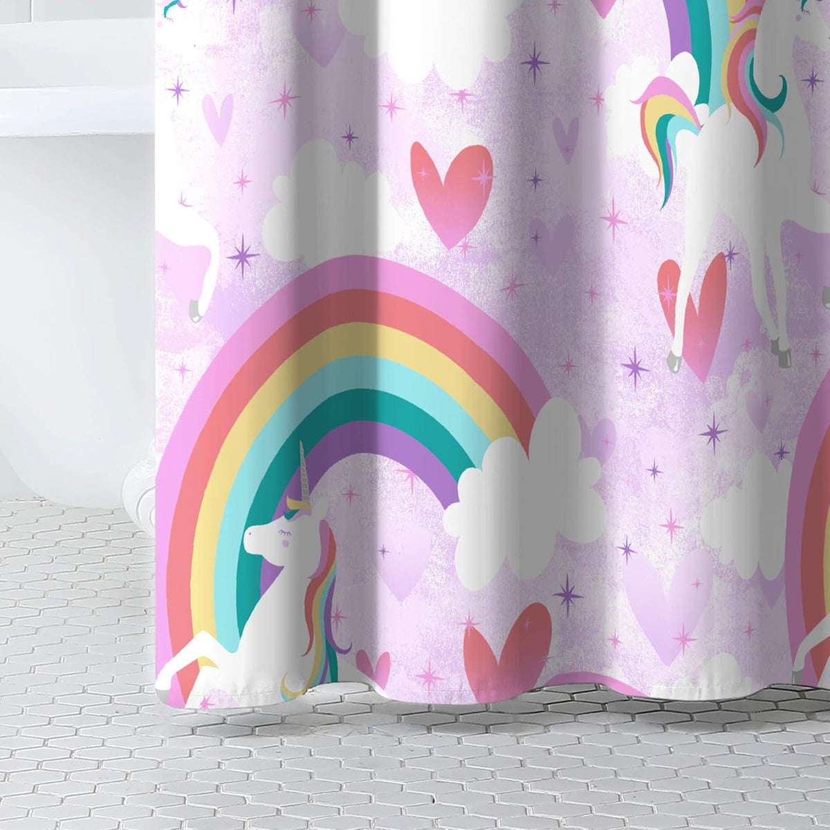 dream FACTORY - Cortina de Ducha de Tela para baño, 72 x 72 Pulgadas (Ancho x Largo), Unicornio Morado arcoíris