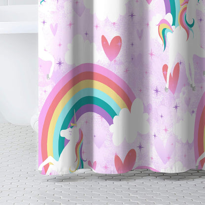 dream FACTORY - Cortina de Ducha de Tela para baño, 72 x 72 Pulgadas (Ancho x Largo), Unicornio Morado arcoíris