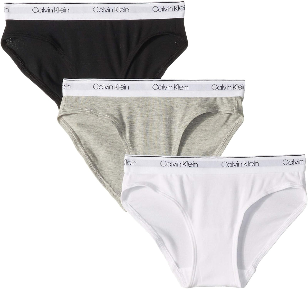 Calvin Klein Bikini de Algodón para Niña, Paquete de 3 - XL - Paquete de 3 – gris jaspeado, blanco clásico, negro.