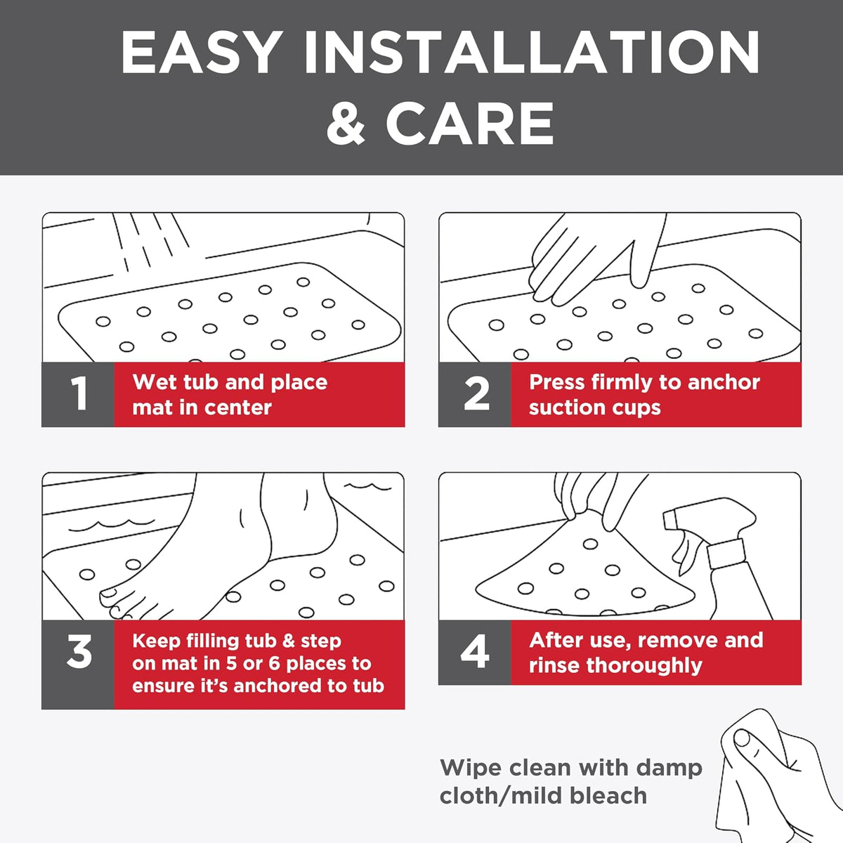 Rubbermaid Alfombrilla de Espuma Suave para Tina de Baño y Ducha, Tapete Antideslizante para Tina con Orificios de Drenaje Rápido, 35.88 x 17 Pulgadas Alfombrilla de Baño Libre de BPA para Interior de